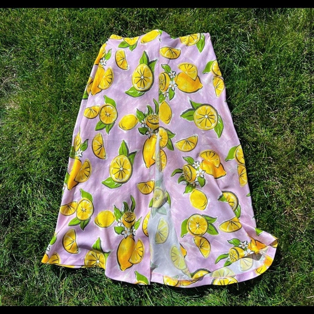 ZARA Light Pink Lemon Print Midi Skirt - Picture 2 of 6